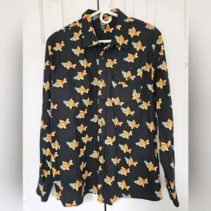 Neff Fish Button Down Men's Shirt Size Large Goldfish Sunglasses Black NWT